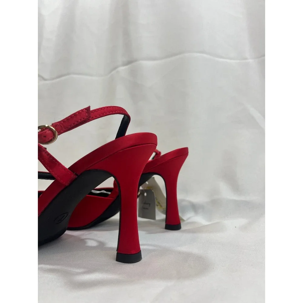 A‎ New Day Womens Red Satin Pointed Toe Mary Jane Stiletto Heels Size 7 NWT